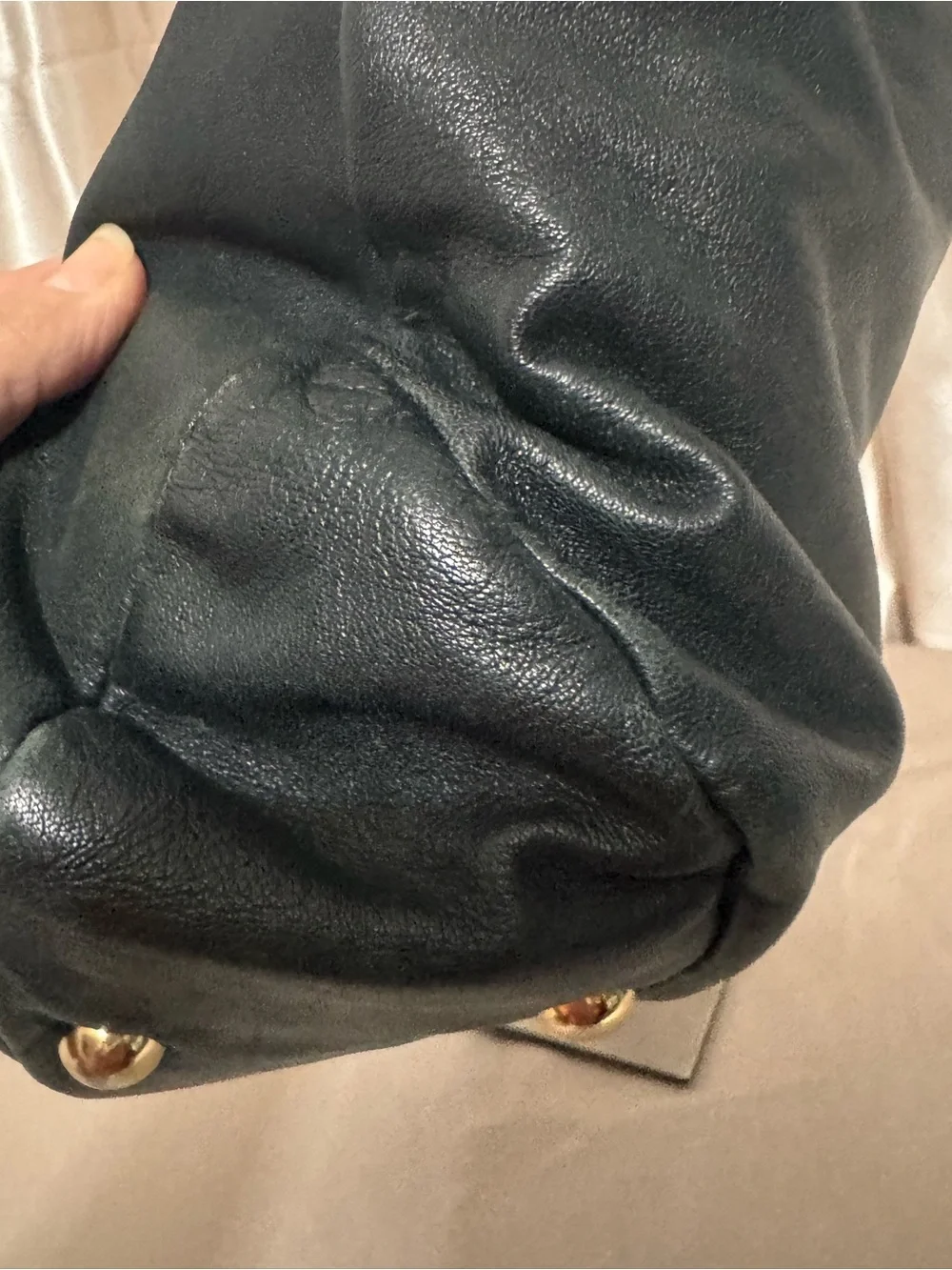 Adolfo Dominguez Black Leather Hobo with Brown Strap and Gold Hardware
